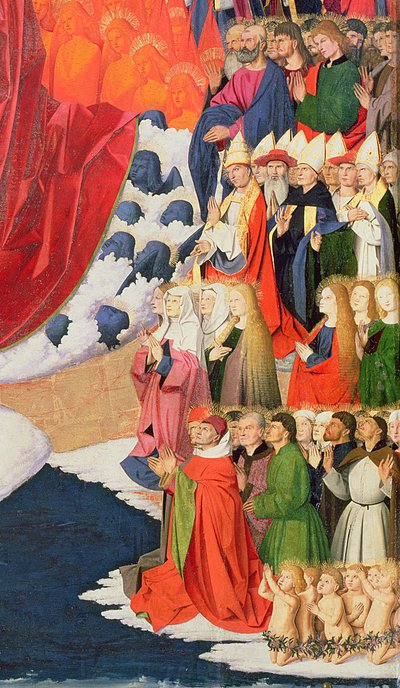 De kroning van de Maagd, voltooid 1454 (detail) door Enguerrand Quarton